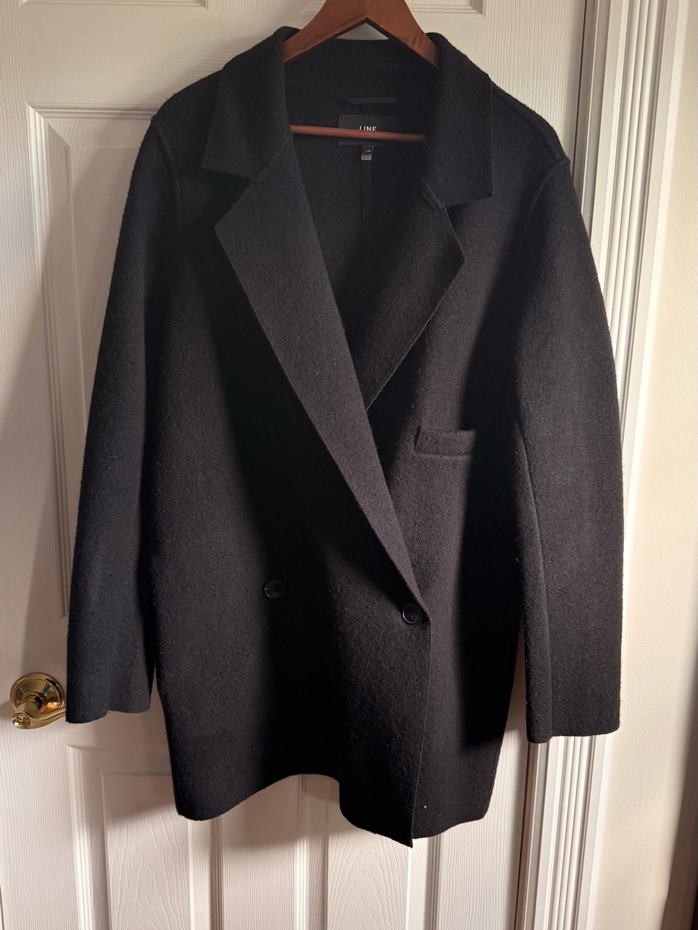 Line the label Black Double-Breasted Wool coat